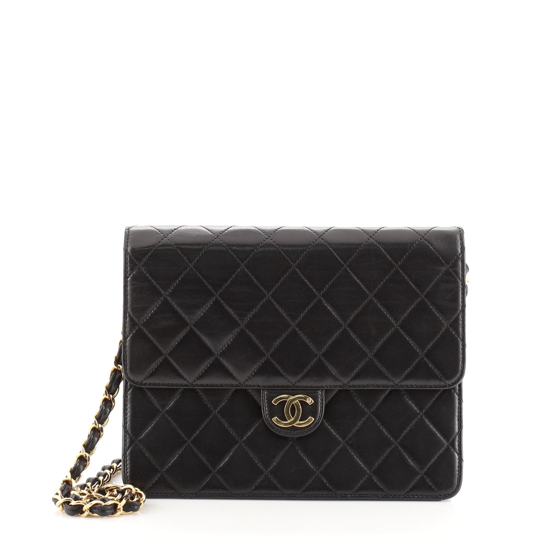 Vintage Clutch with Chain Quilted Leather Small