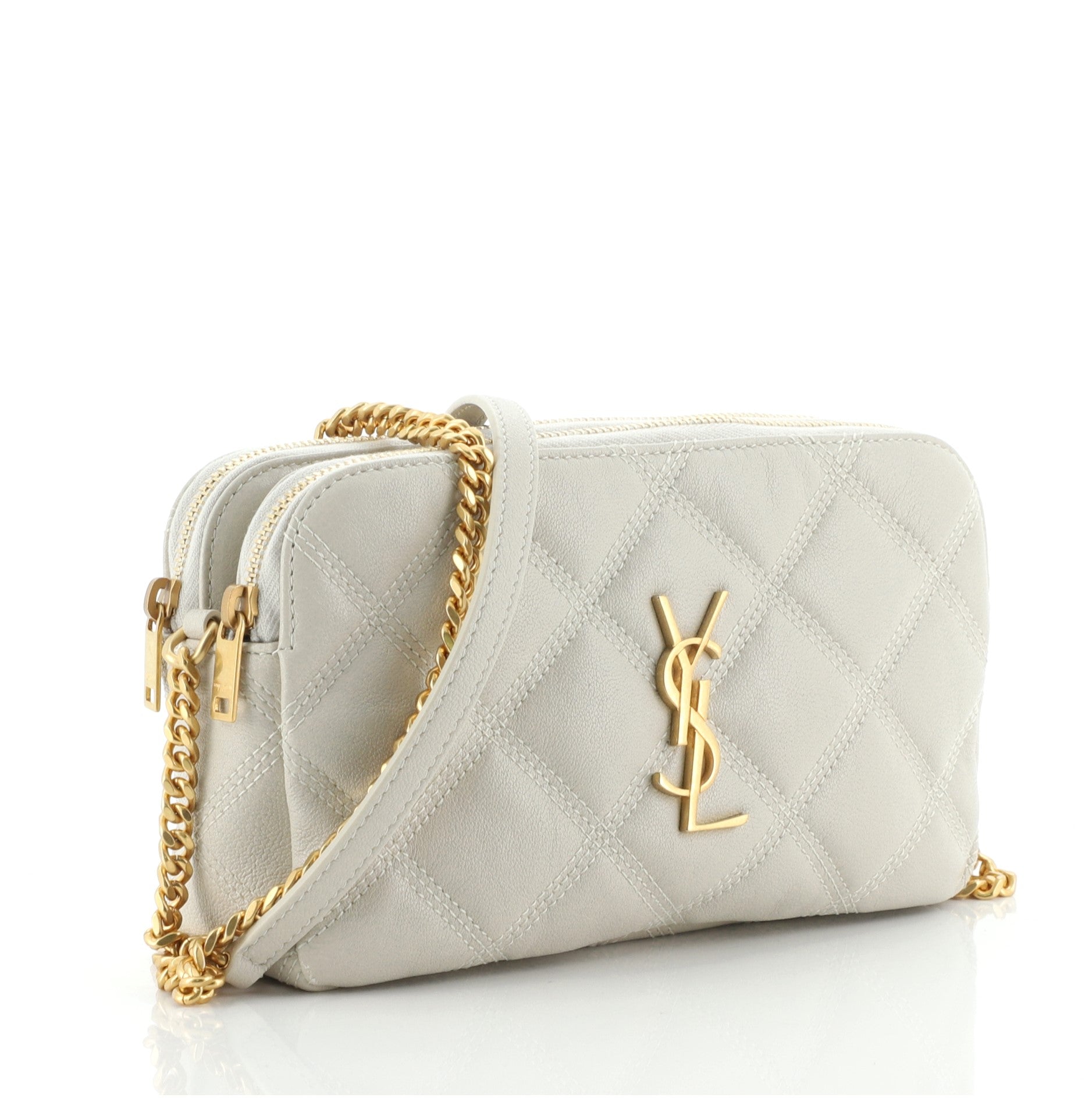 Becky Double Zip Crossbody Pouch Quilted Leather Mini