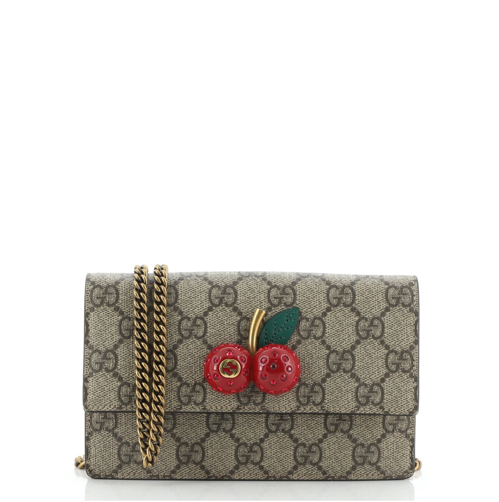 Cherries Wallet on Chain GG Coated Canvas Mini