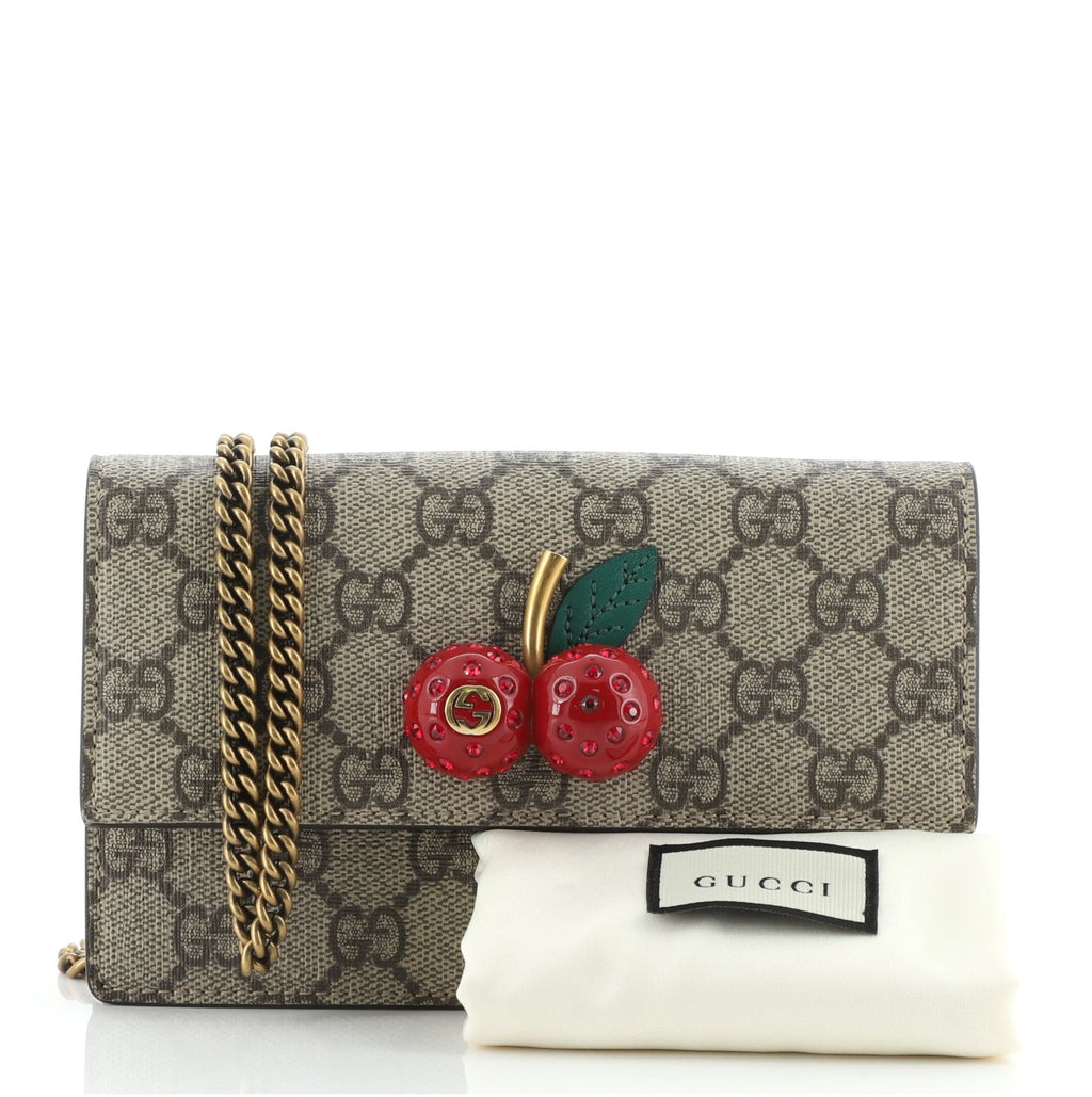 Cherries Wallet on Chain GG Coated Canvas Mini