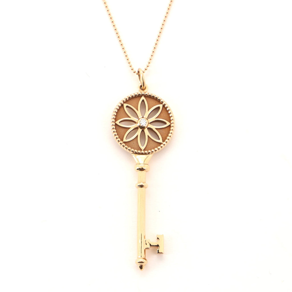 Daisy Key Pendant Necklace 18K Rose Gold with Diamond