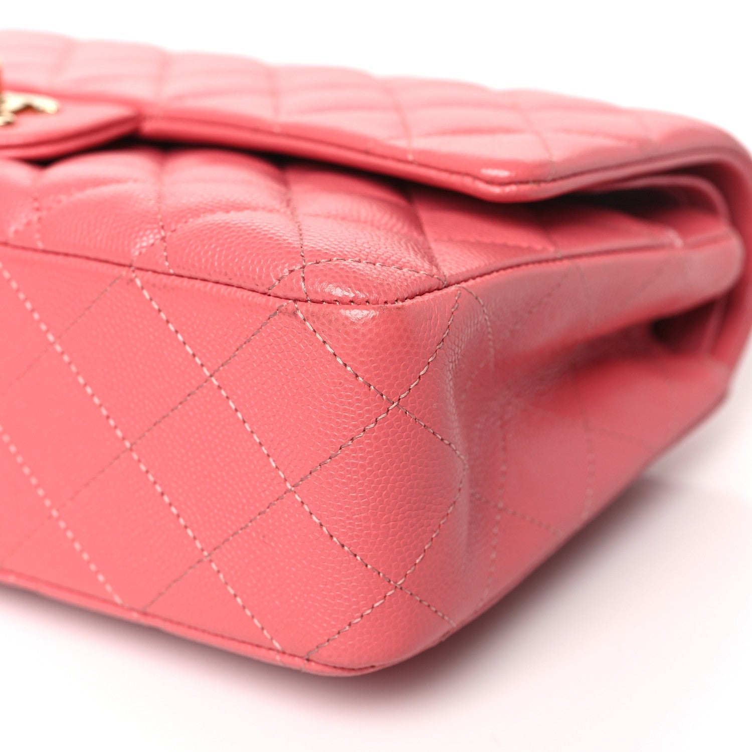Metallic Caviar Quilted Medium Double Flap Pink