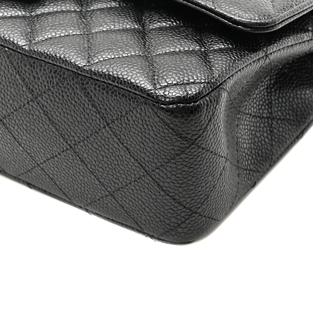 Caviar Quilted Medium Double Flap Black