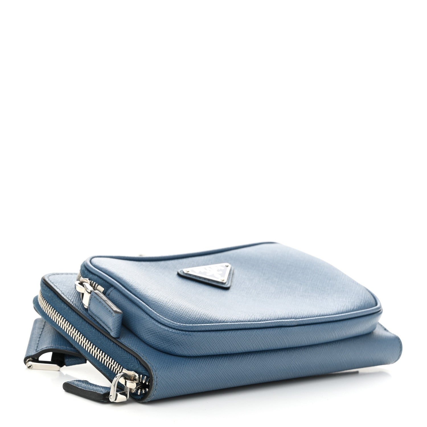 Saffiano Travel Double Zip Crossbody Belt Bag Cobalto