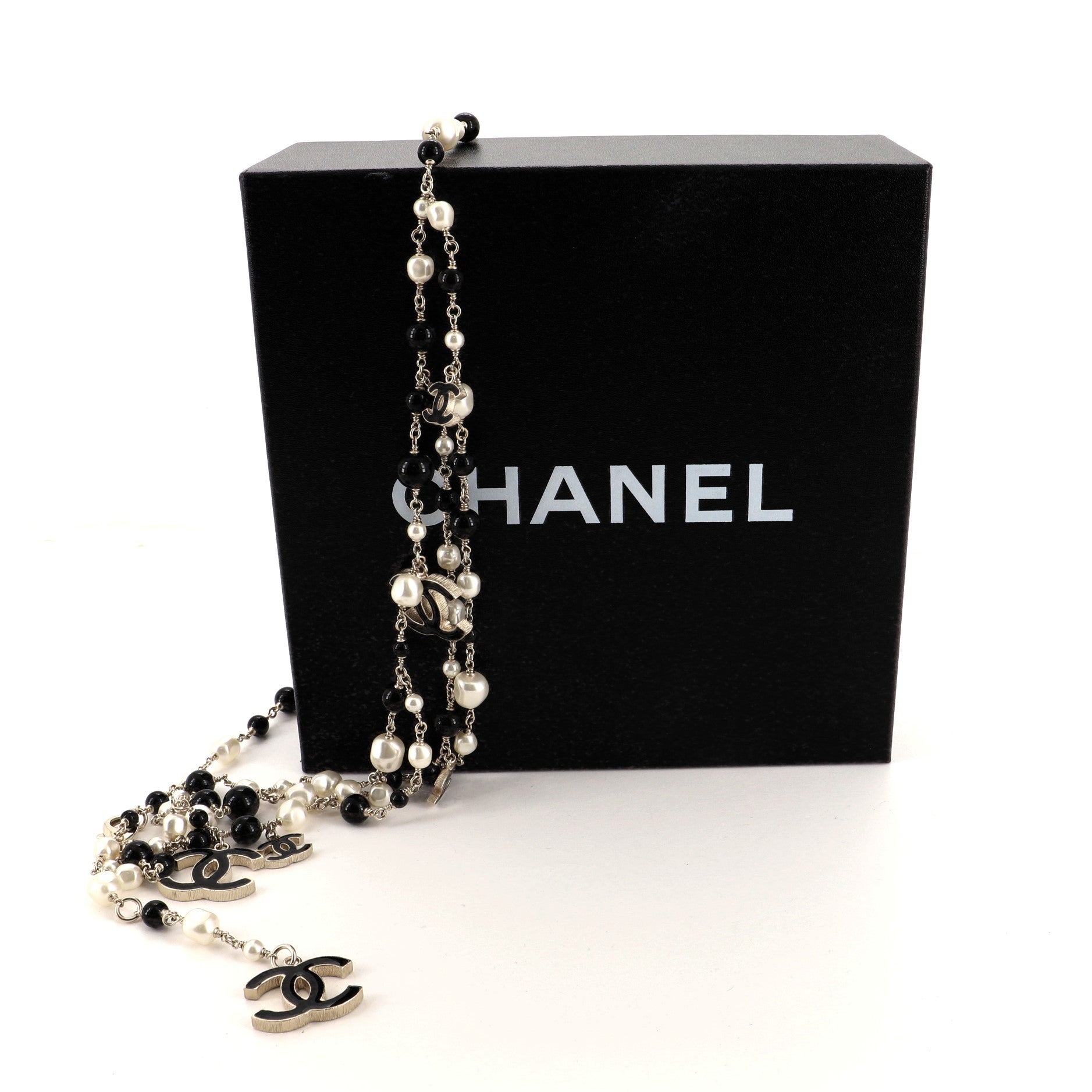 CC Multistrand Chain Belt Faux Pearls, Beads and Metal with Enamel 50