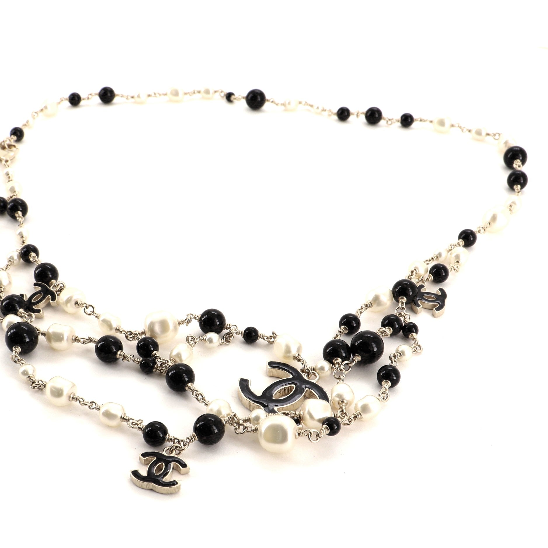 CC Multistrand Chain Belt Faux Pearls, Beads and Metal with Enamel 50
