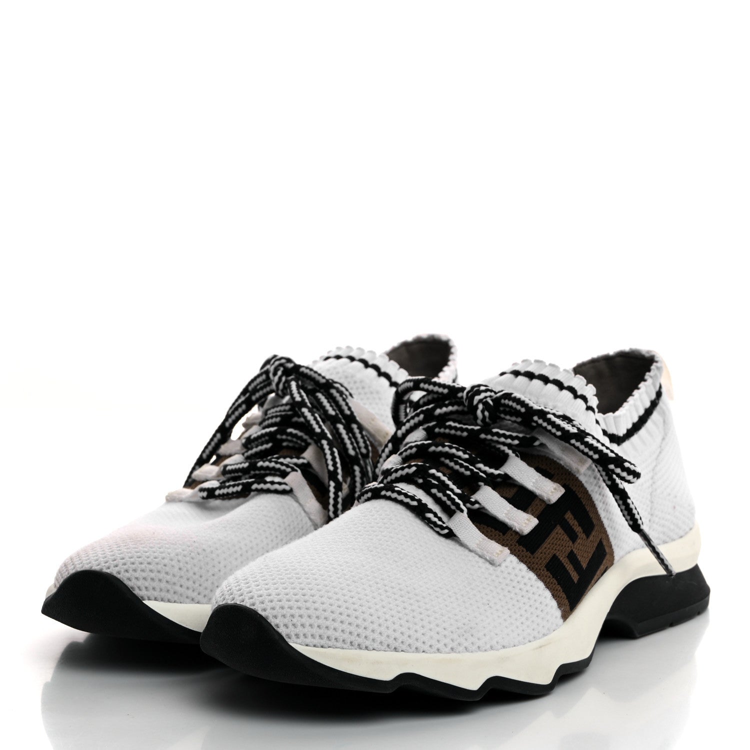 Stretch Knit Jacquard FF Lace-Up Sock Sneakers 38 Tobacco White Black