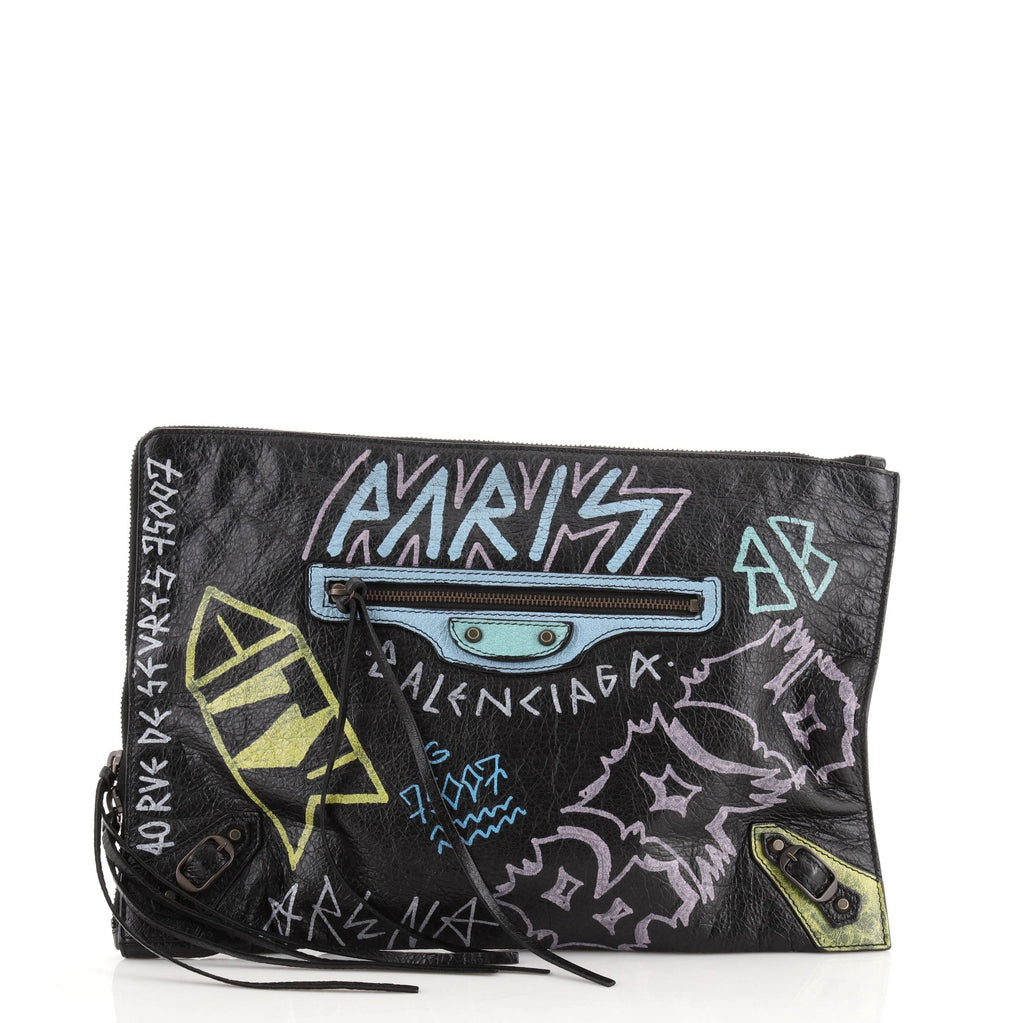 Graffiti Zip Around Classic Studs Clutch Leather Medium