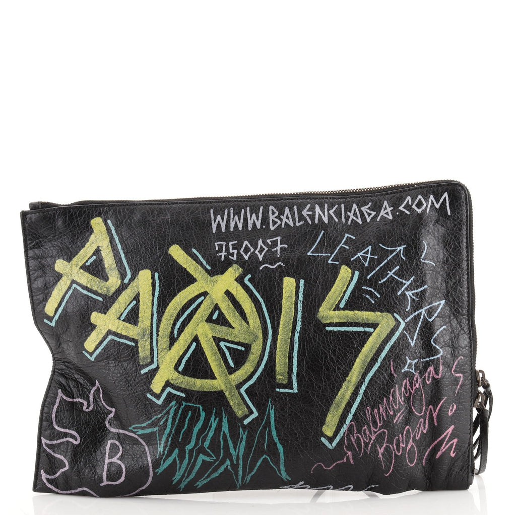 Graffiti Zip Around Classic Studs Clutch Leather Medium