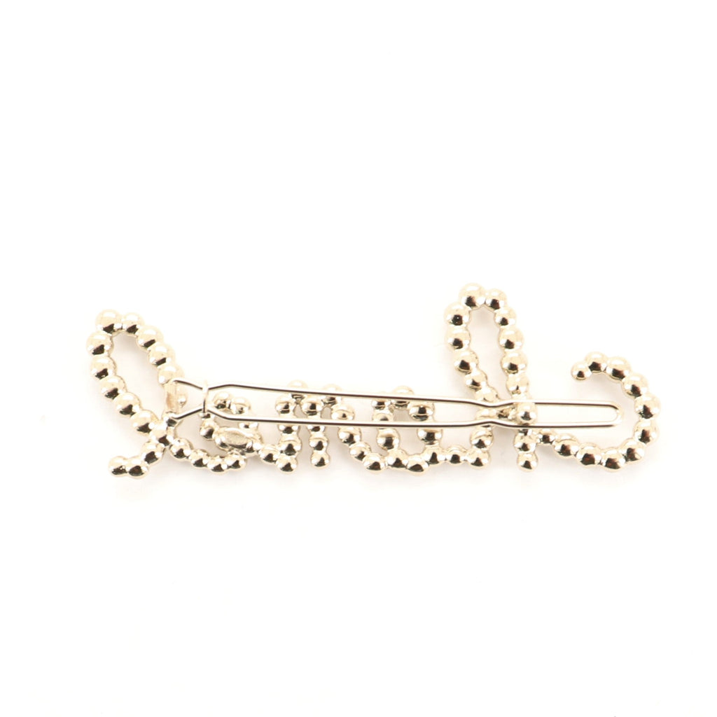 Swirling Logo Hair Clip Faux Pearls and Crystal Embellished Metal XS