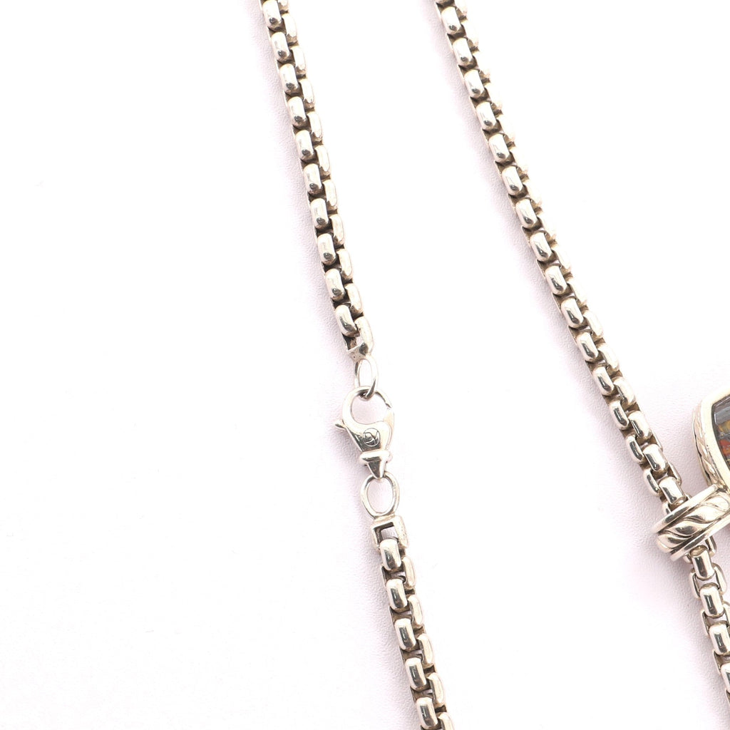Exotic Stone Dog Tag Necklace Sterling Silver and Tiger Iron Slice