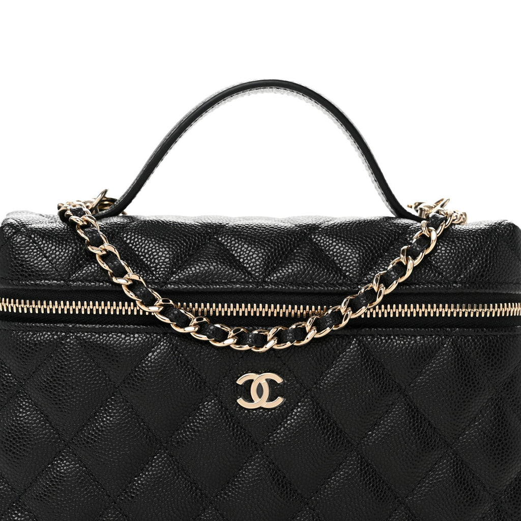 Caviar Quilted Top Handle Slim Vanity With Chain Black