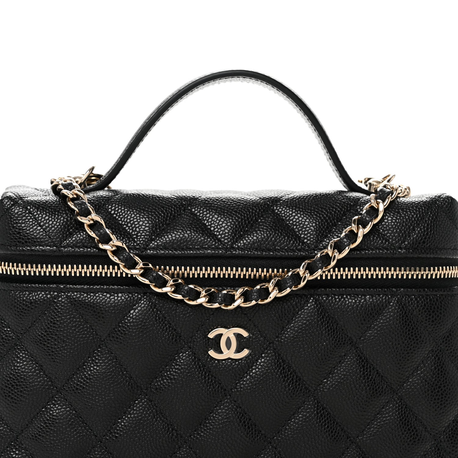 Caviar Quilted Top Handle Slim Vanity With Chain Black