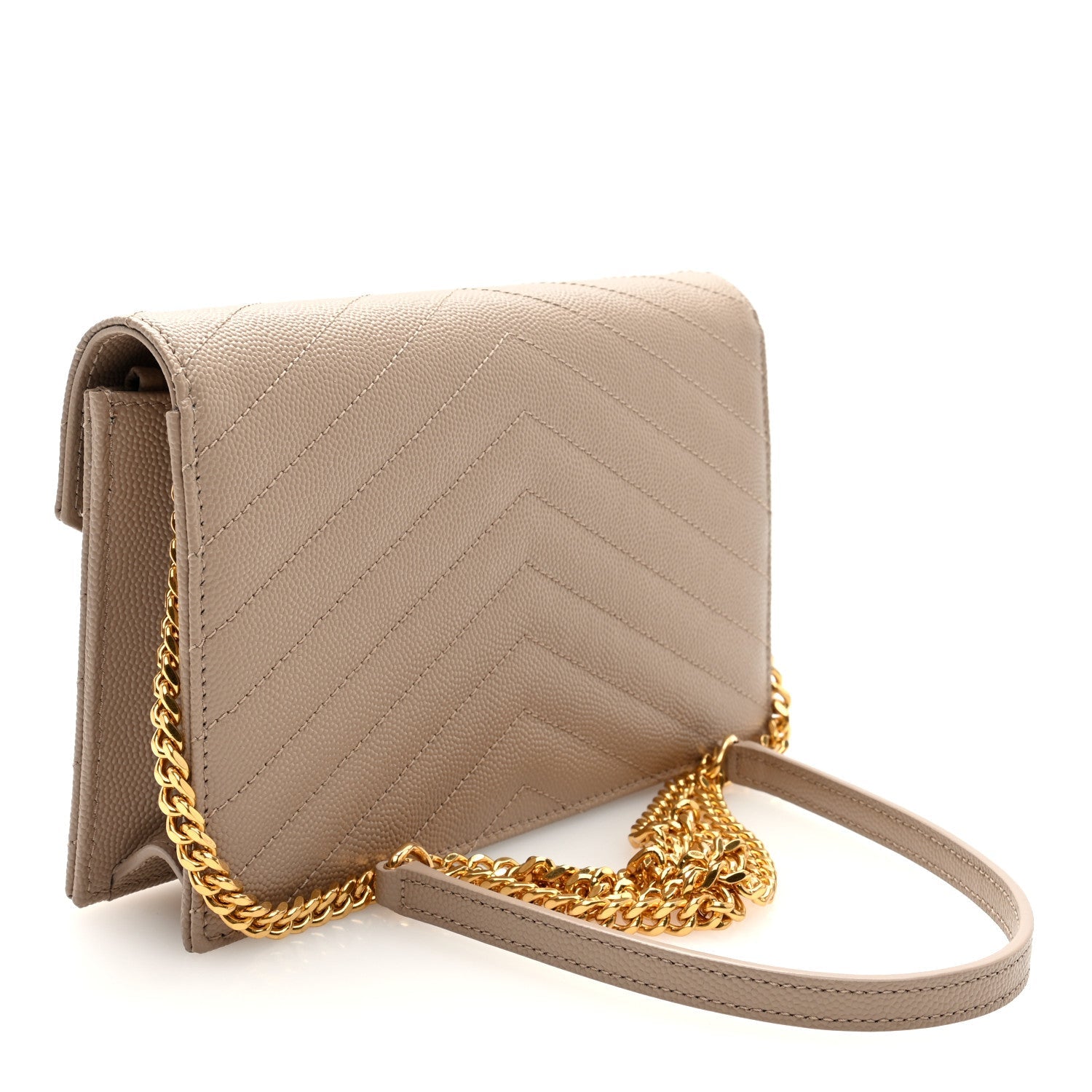 Grain De Poudre Matelasse Chevron Monogram Envelope Chain Wallet Dark Beige