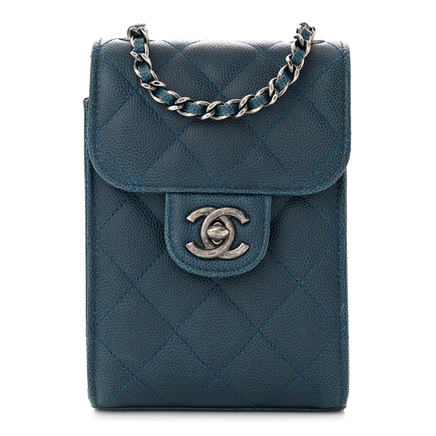 Caviar Quilted Extra Mini Wallet On Chain WOC Blue