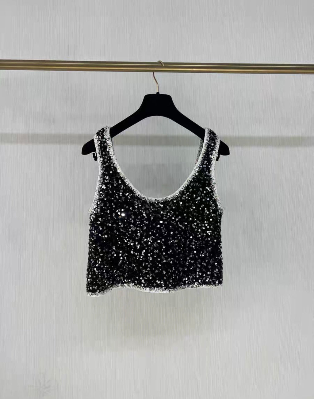 Chanel 23s black sequined bow top size 38
