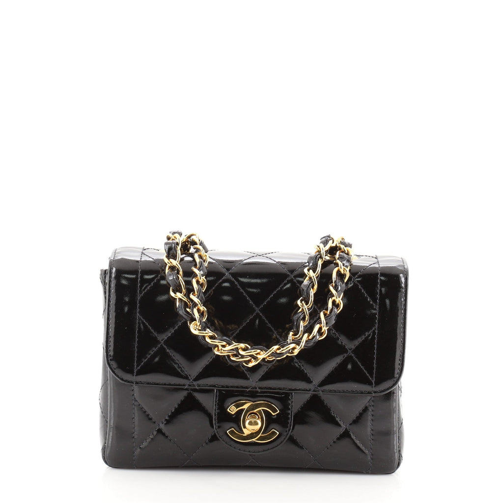 Vintage Double Chain Handle CC Flap Bag Quilted Patent Mini