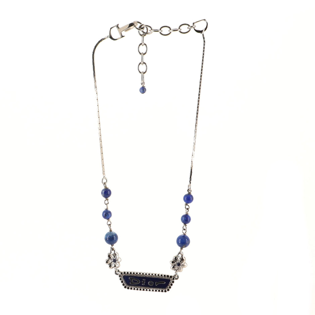 Vintage Logo Plate Choker Necklace Metal with Beads