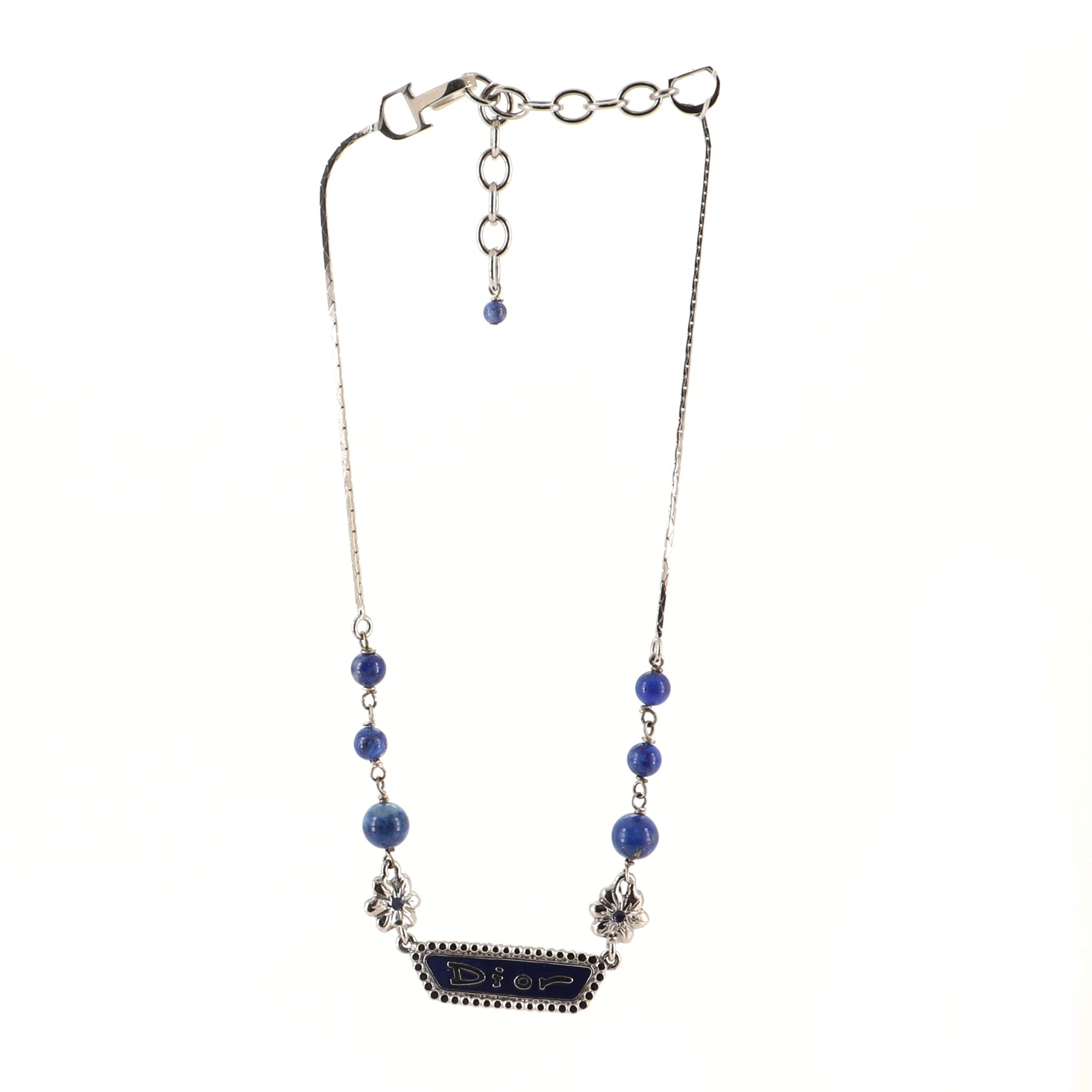 Vintage Logo Plate Choker Necklace Metal with Beads