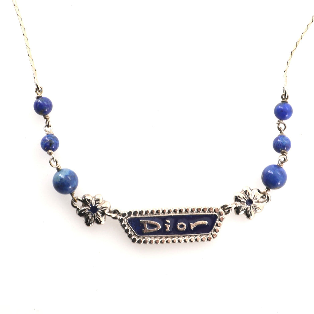 Vintage Logo Plate Choker Necklace Metal with Beads