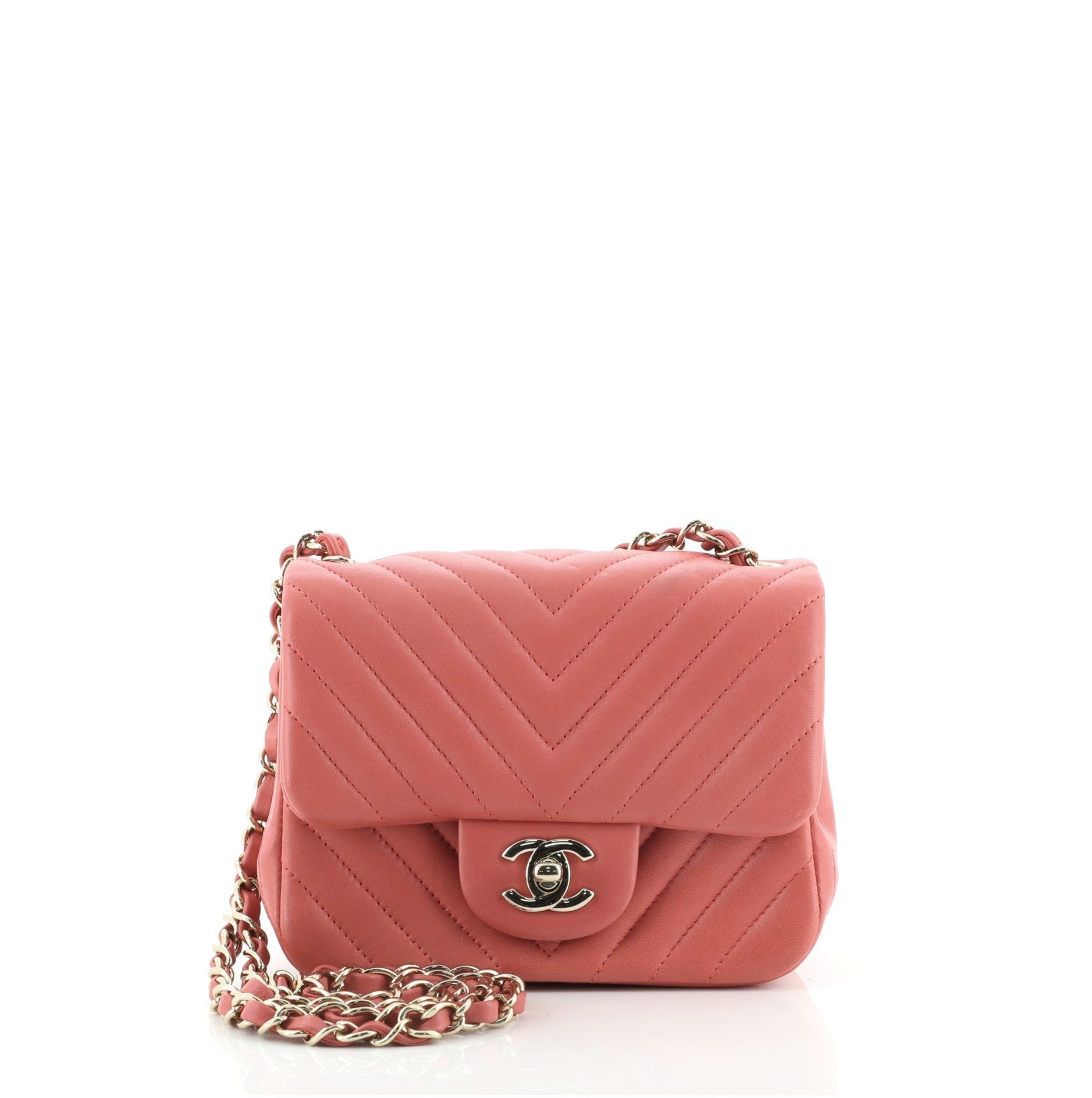 Square Classic Single Flap Bag Chevron Lambskin Mini