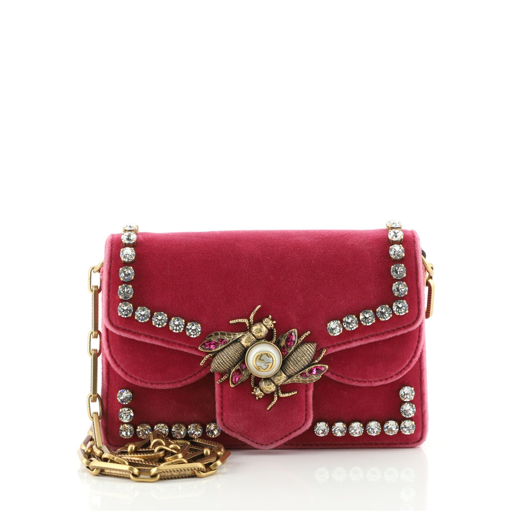 Broadway Pearly Bee Shoulder Bag Crystal Embellished Velvet Mini