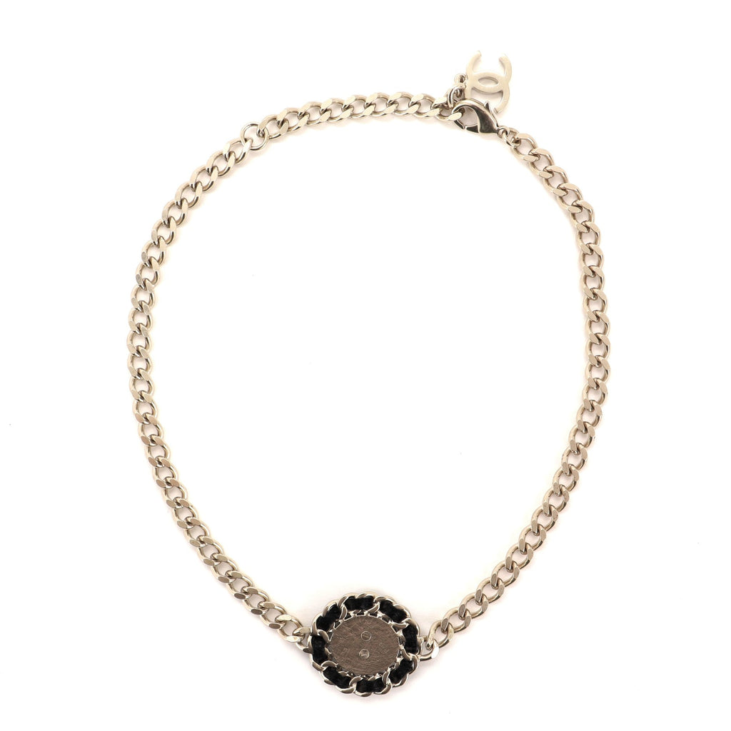 CC Round Pendant Choker Necklace Metal and Leather