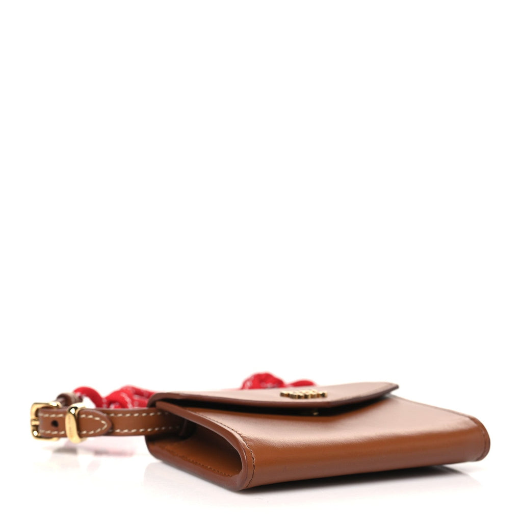 Nappa Compact Wallet On Strap Cognac Red