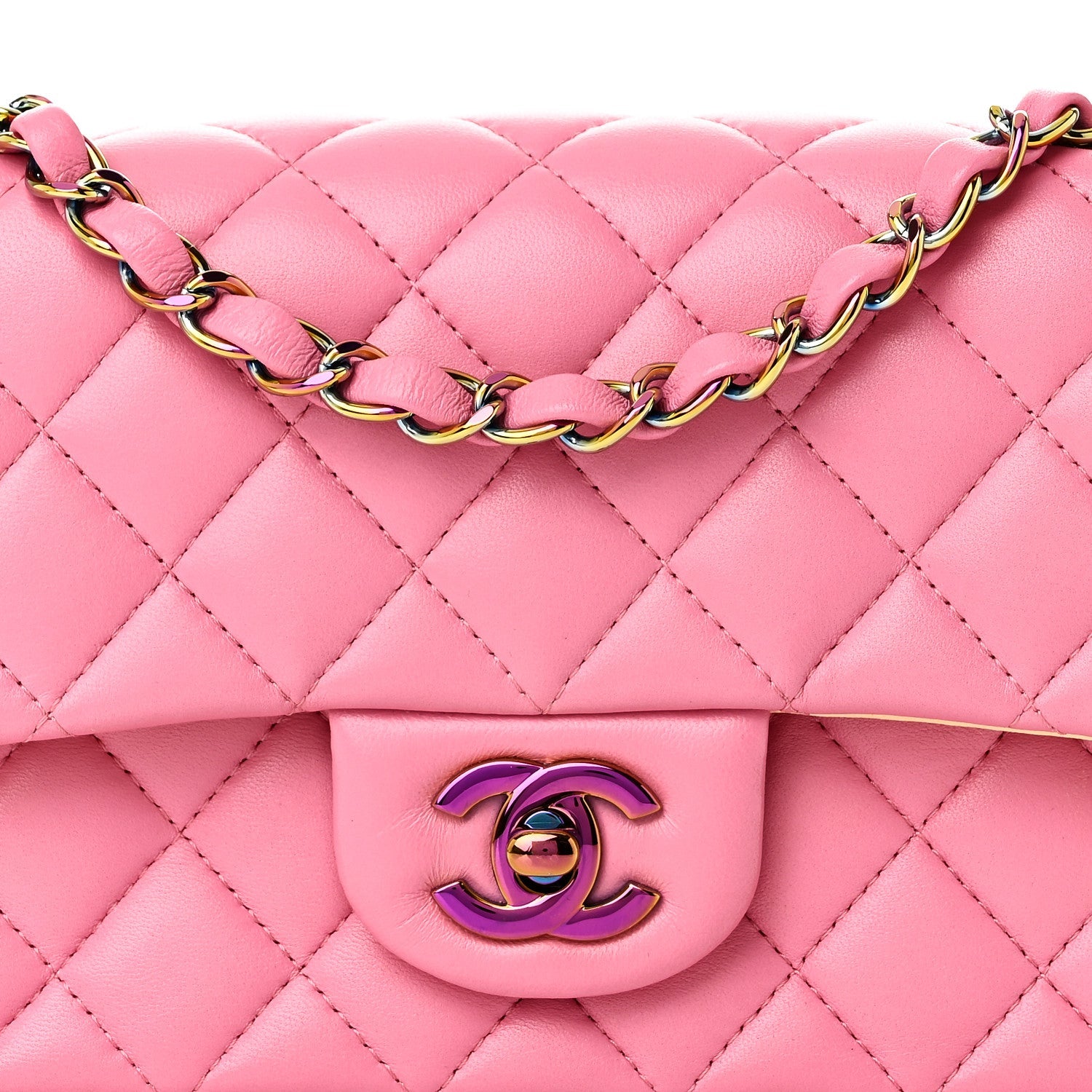 Lambskin Quilted Mini Rectangular Flap Pink Yellow