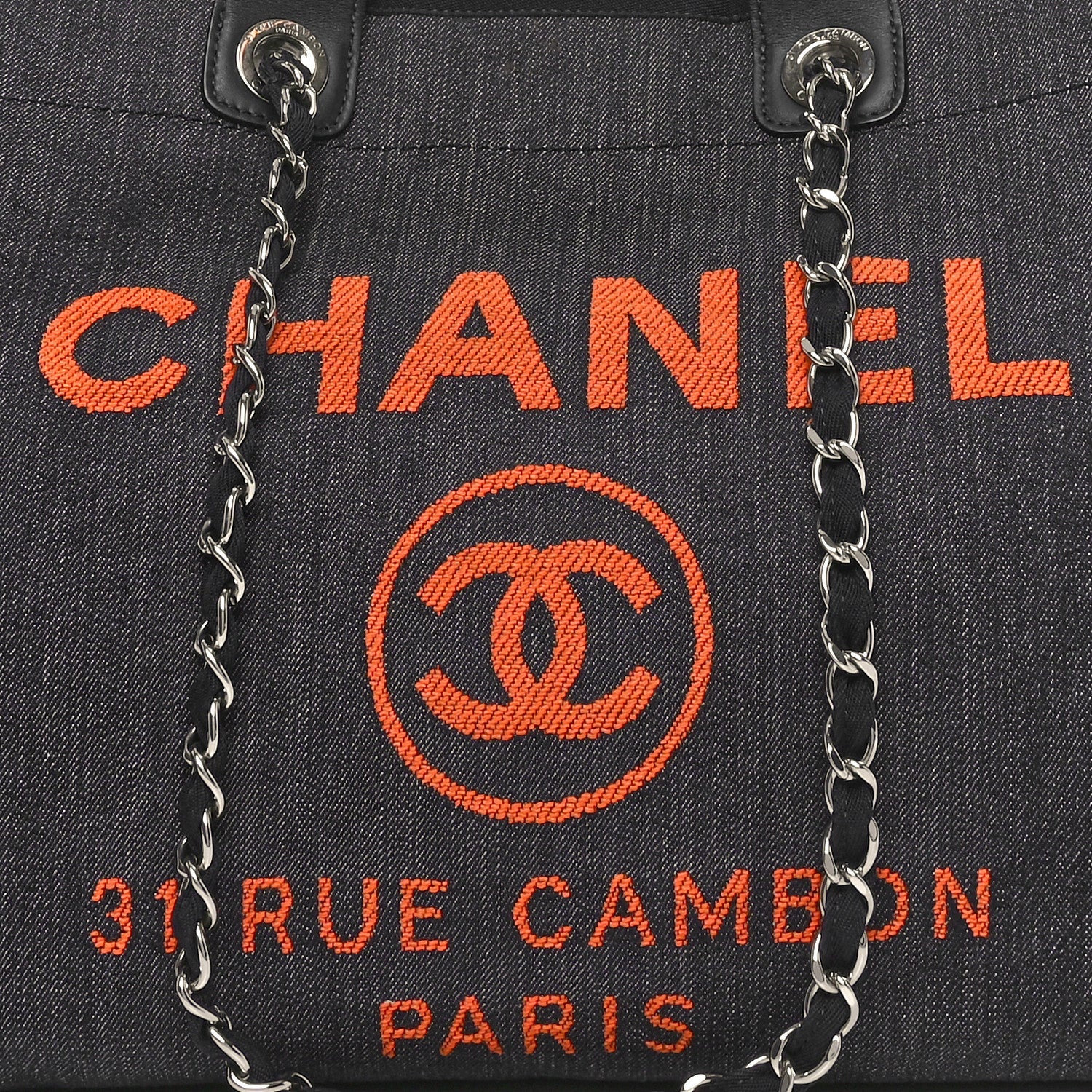 Denim Large Deauville Tote Blue Orange