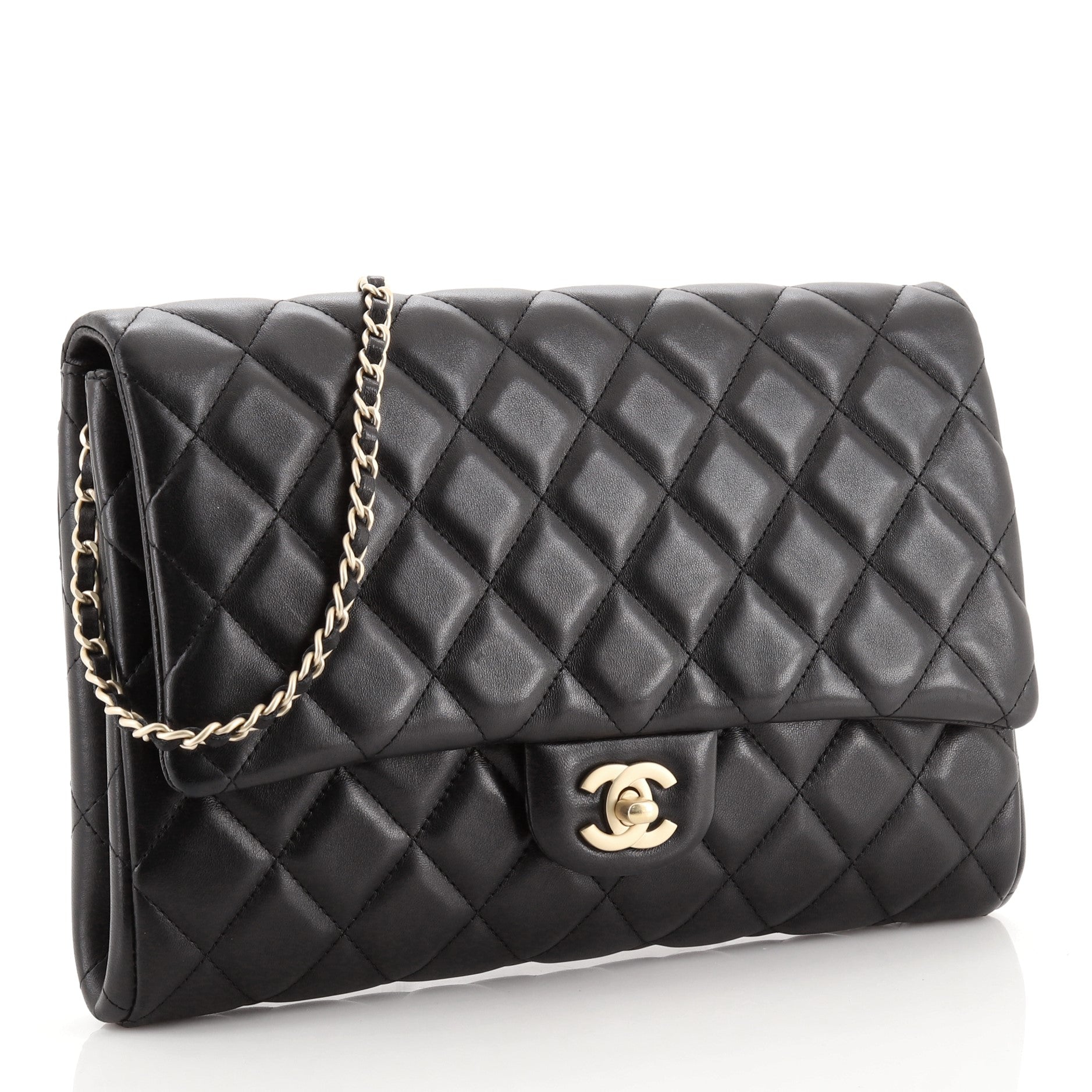 Clutch with Chain Quilted Lambskin