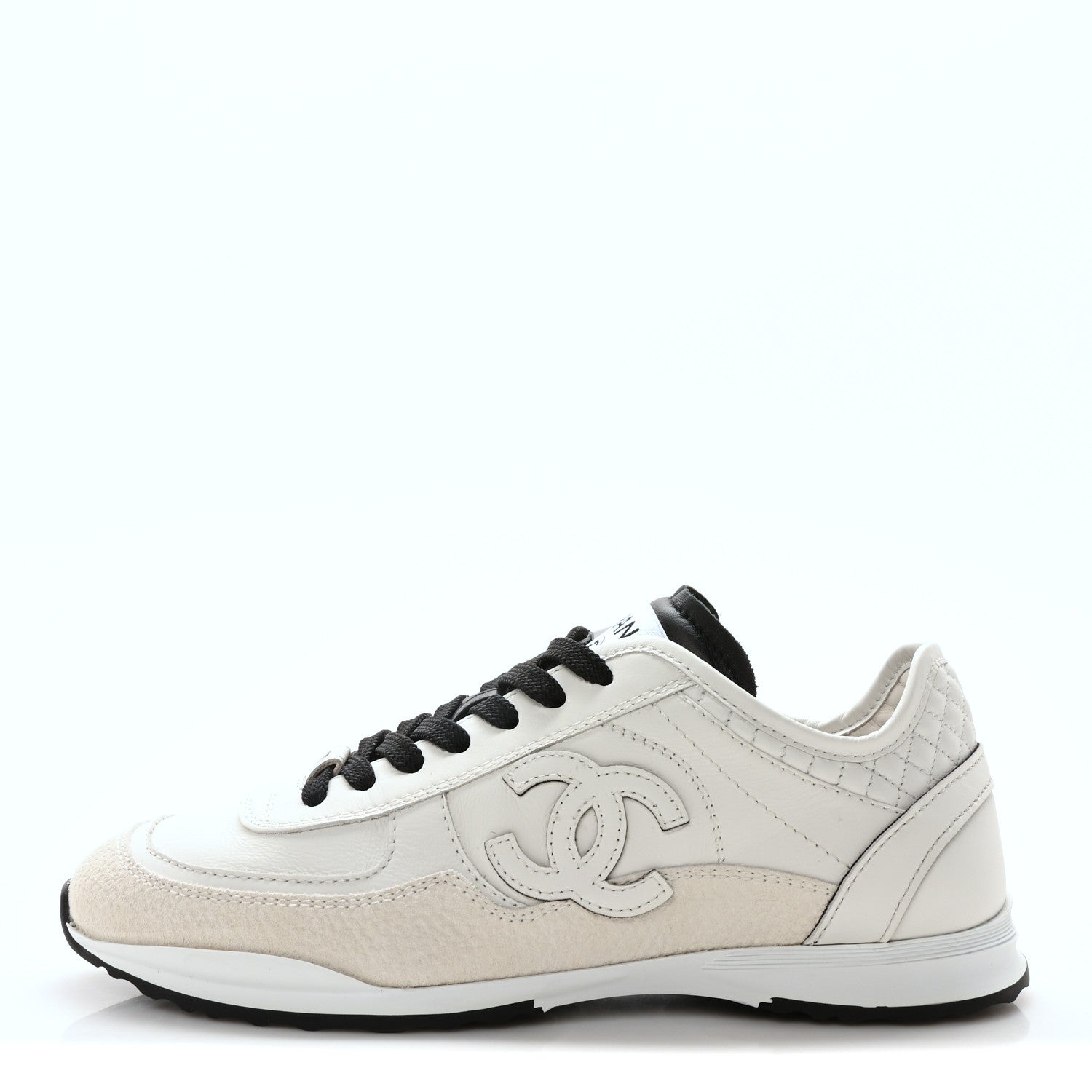 Calfskin Suede CC Womens Sneakers 36 White Black