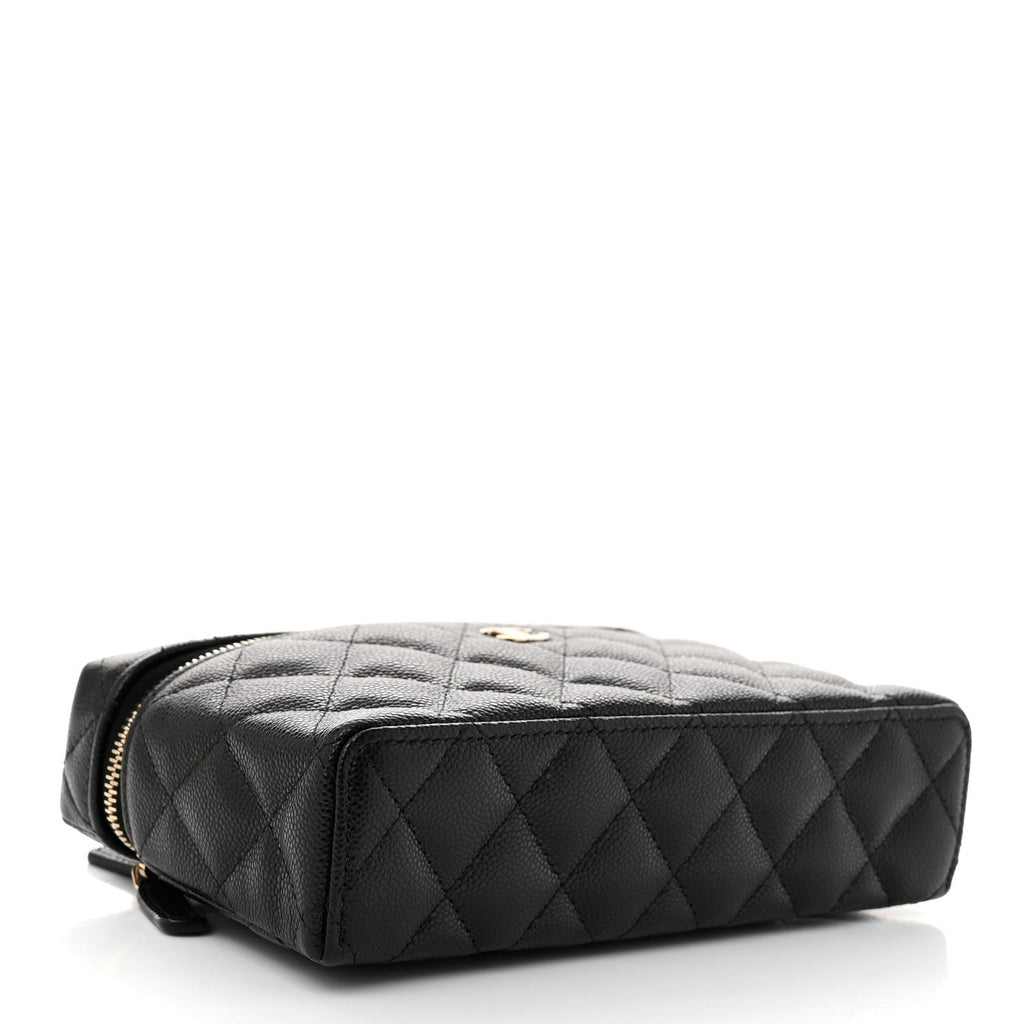 Caviar Quilted Top Handle Slim Vanity With Chain Black
