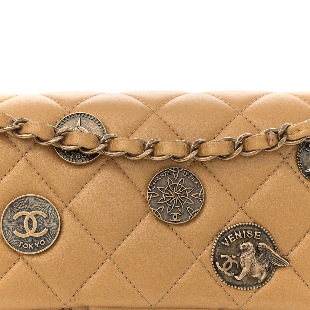 Metallic Lambskin Quilted Medium Medallion Flap Gold
