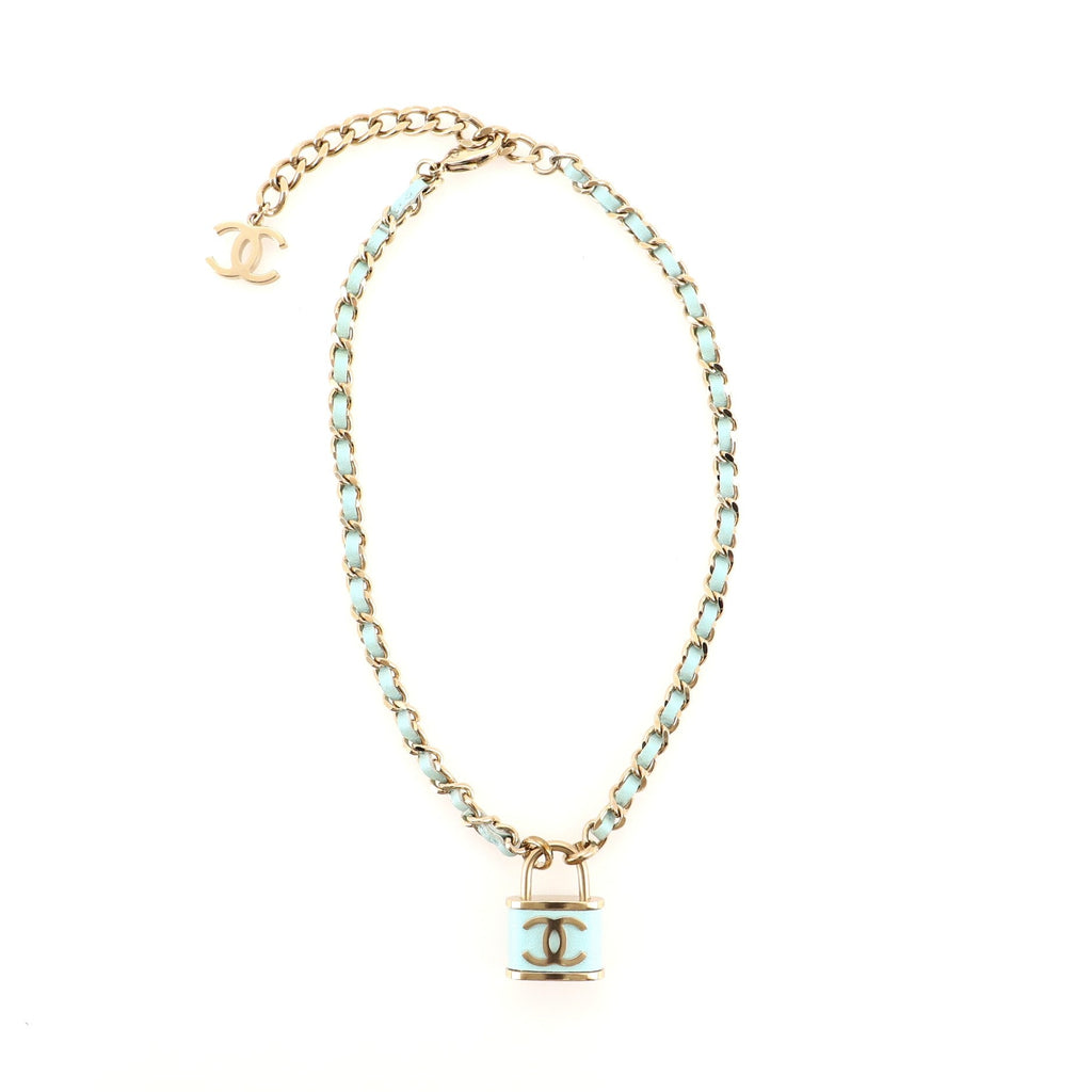 CC Padlock Chain Necklace Metal and Lambskin