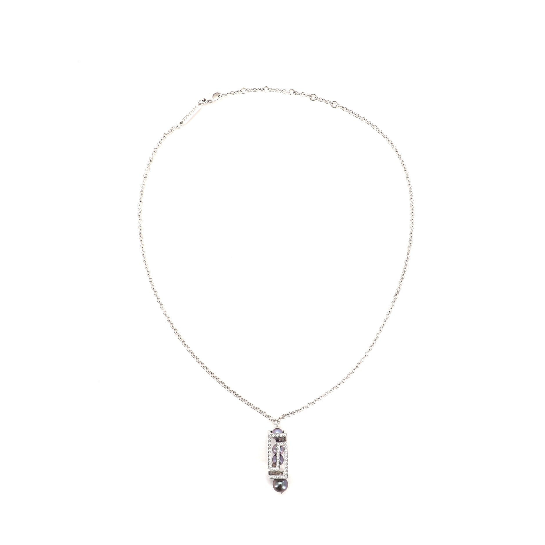 Cube Necklace Diamond Embellished 18K White Gold and Pearls