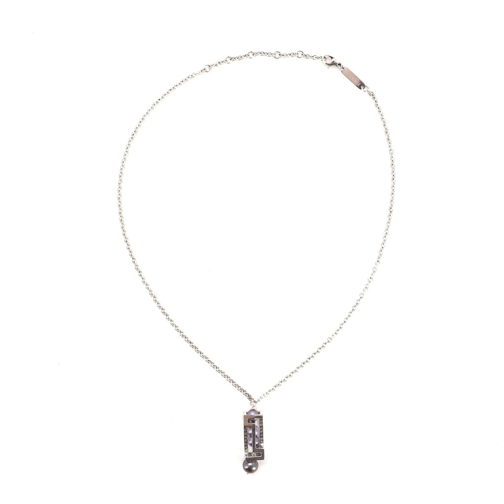 Cube Necklace Diamond Embellished 18K White Gold and Pearls