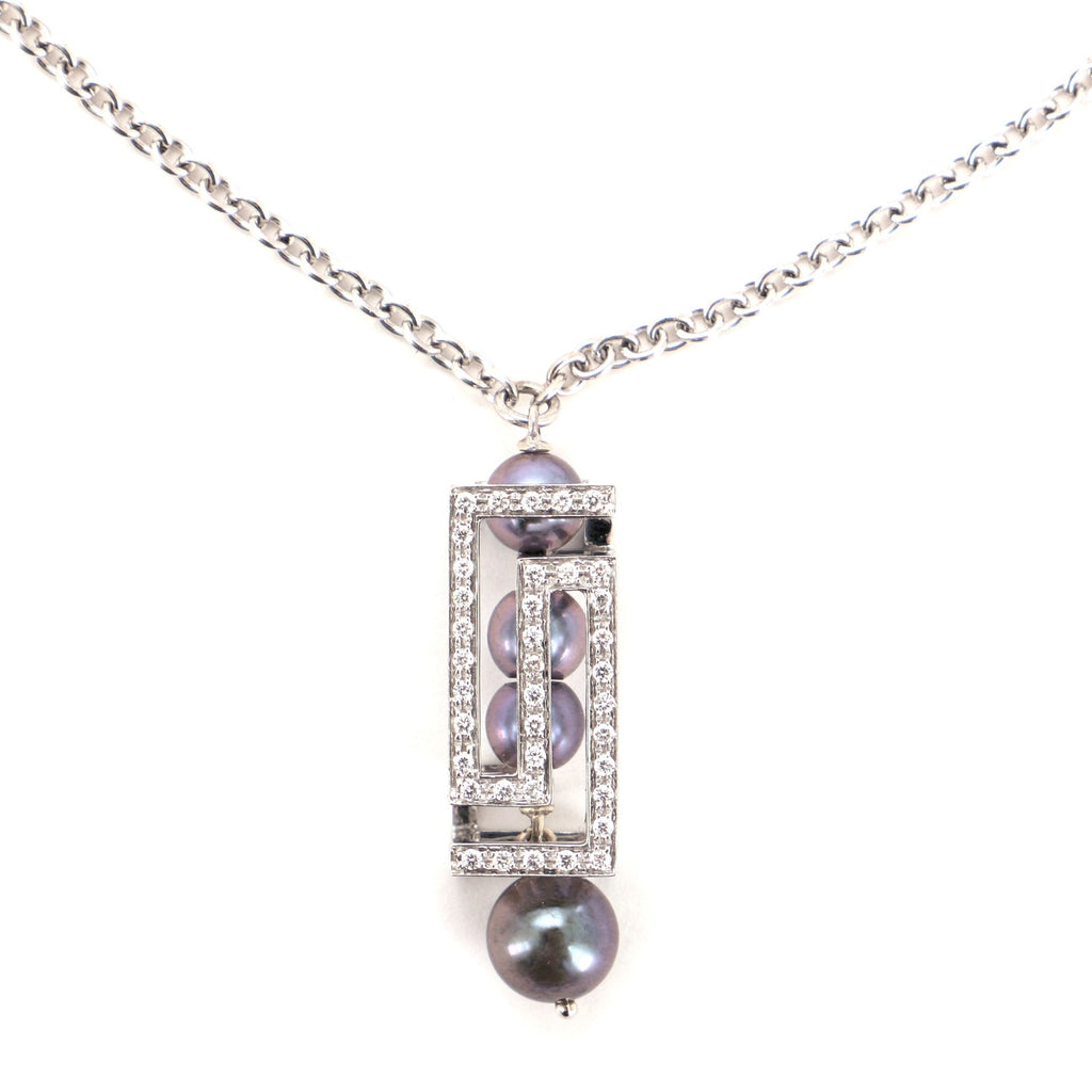 Cube Necklace Diamond Embellished 18K White Gold and Pearls