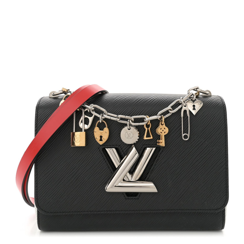 Epi Love Lock Charm Twist Shoulder Bag MM Black White