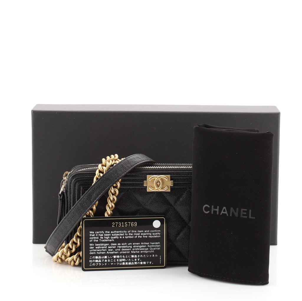 Boy Double Zip Clutch with Chain Quilted Caviar