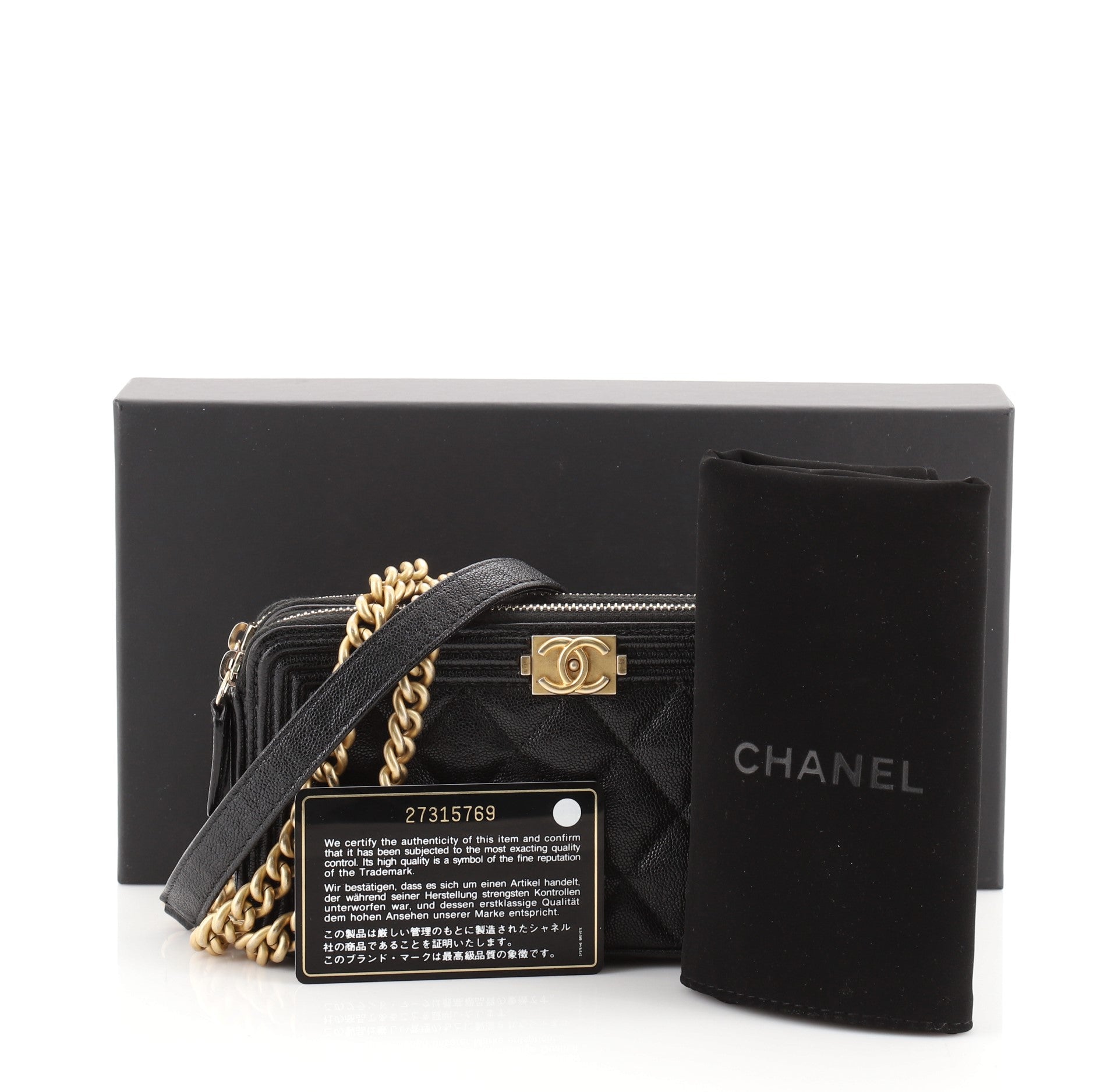Boy Double Zip Clutch with Chain Quilted Caviar