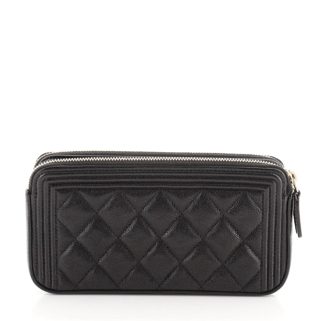 Boy Double Zip Clutch with Chain Quilted Caviar