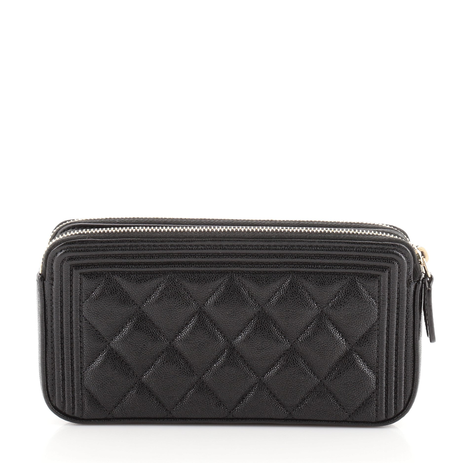 Boy Double Zip Clutch with Chain Quilted Caviar