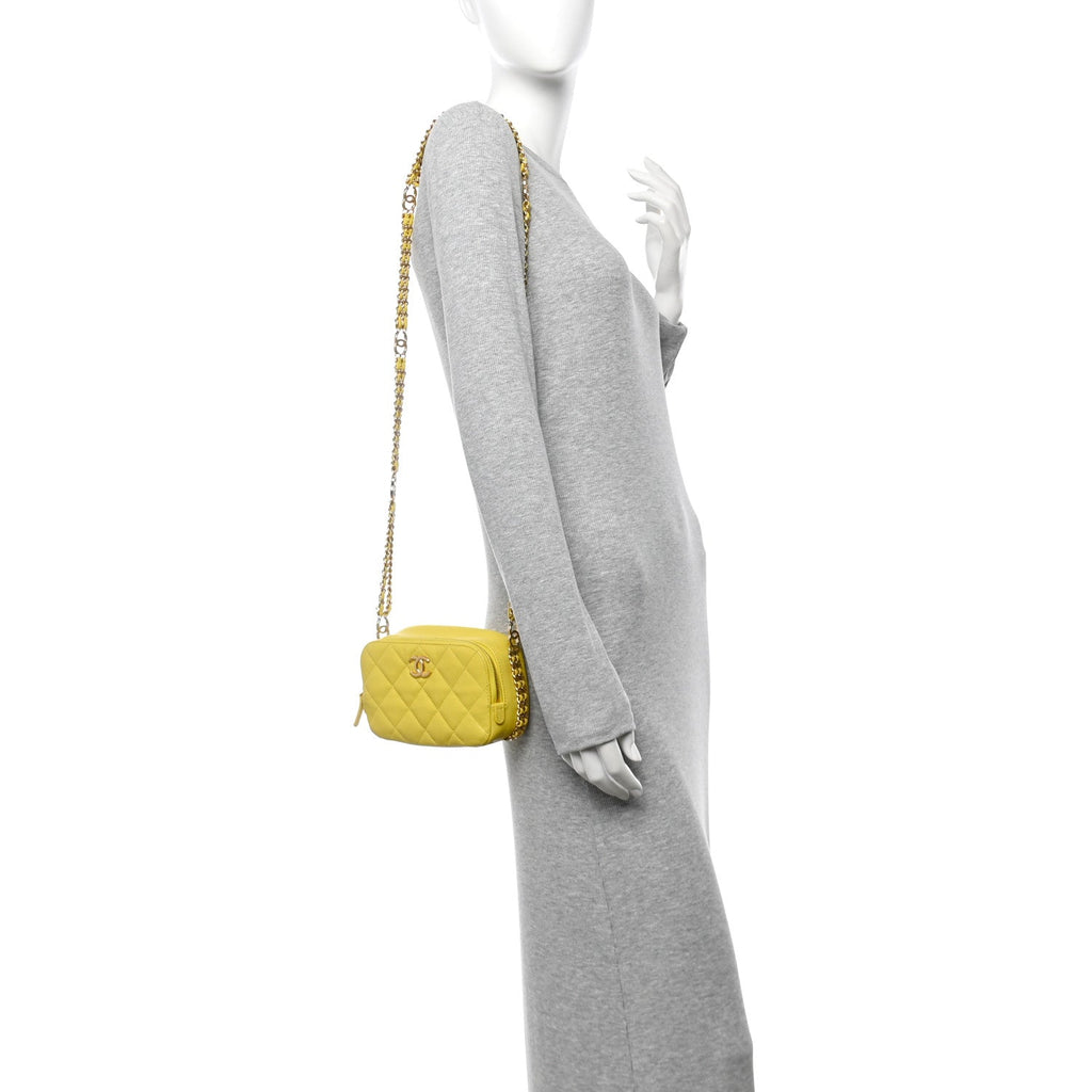 Caviar Quilted Mini CC You Camera Case Yellow