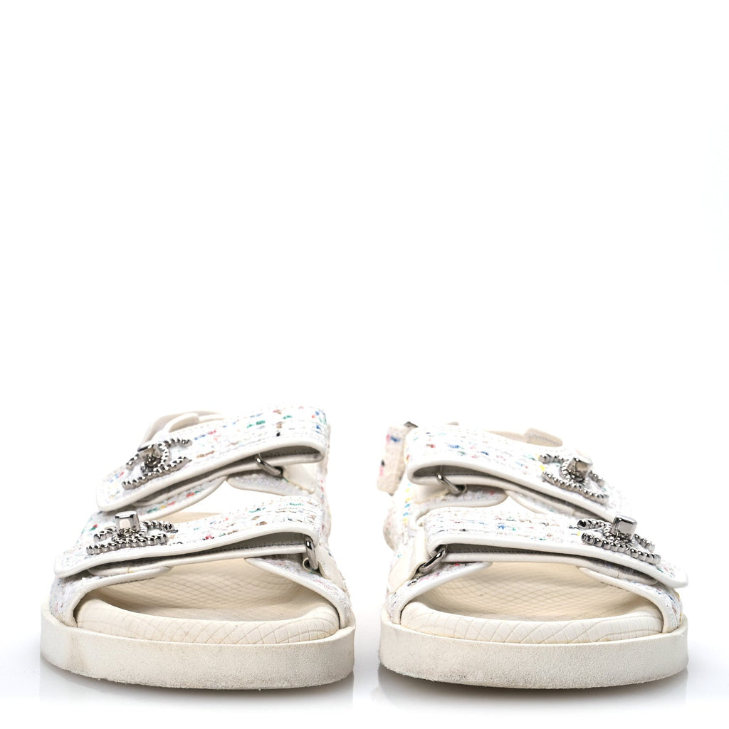Tweed Lambskin Dad Sandals 39 White Multicolor