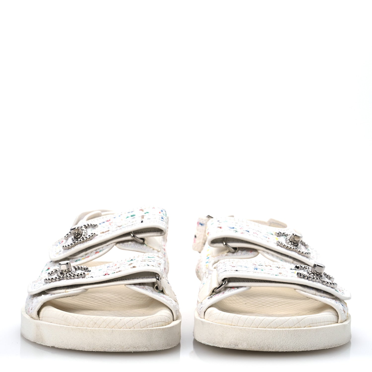 Tweed Lambskin Dad Sandals 39 White Multicolor