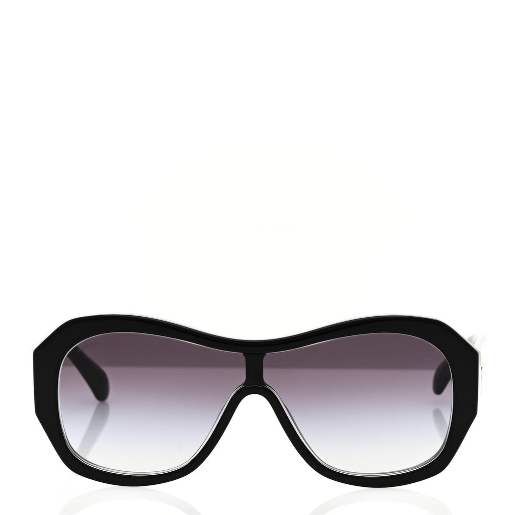 Acetate Crystal CC Shield Sunglasses 5497-B-A Black