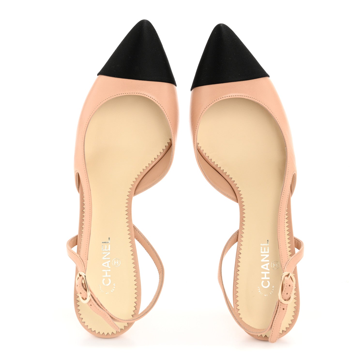Lambskin Satin Cap Toe CC Slingback Heels 40 Beige Black