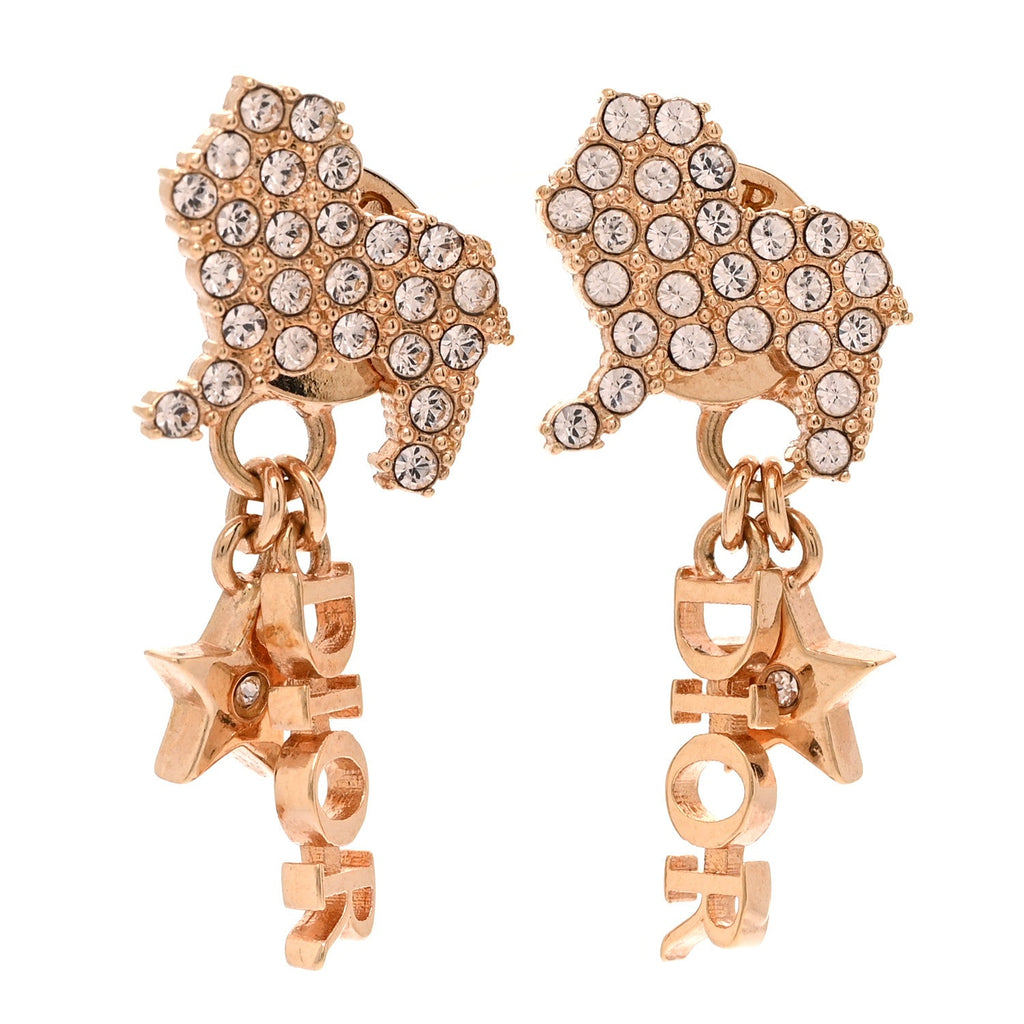 Crystal Diorable Lion Logo Earrings Gold