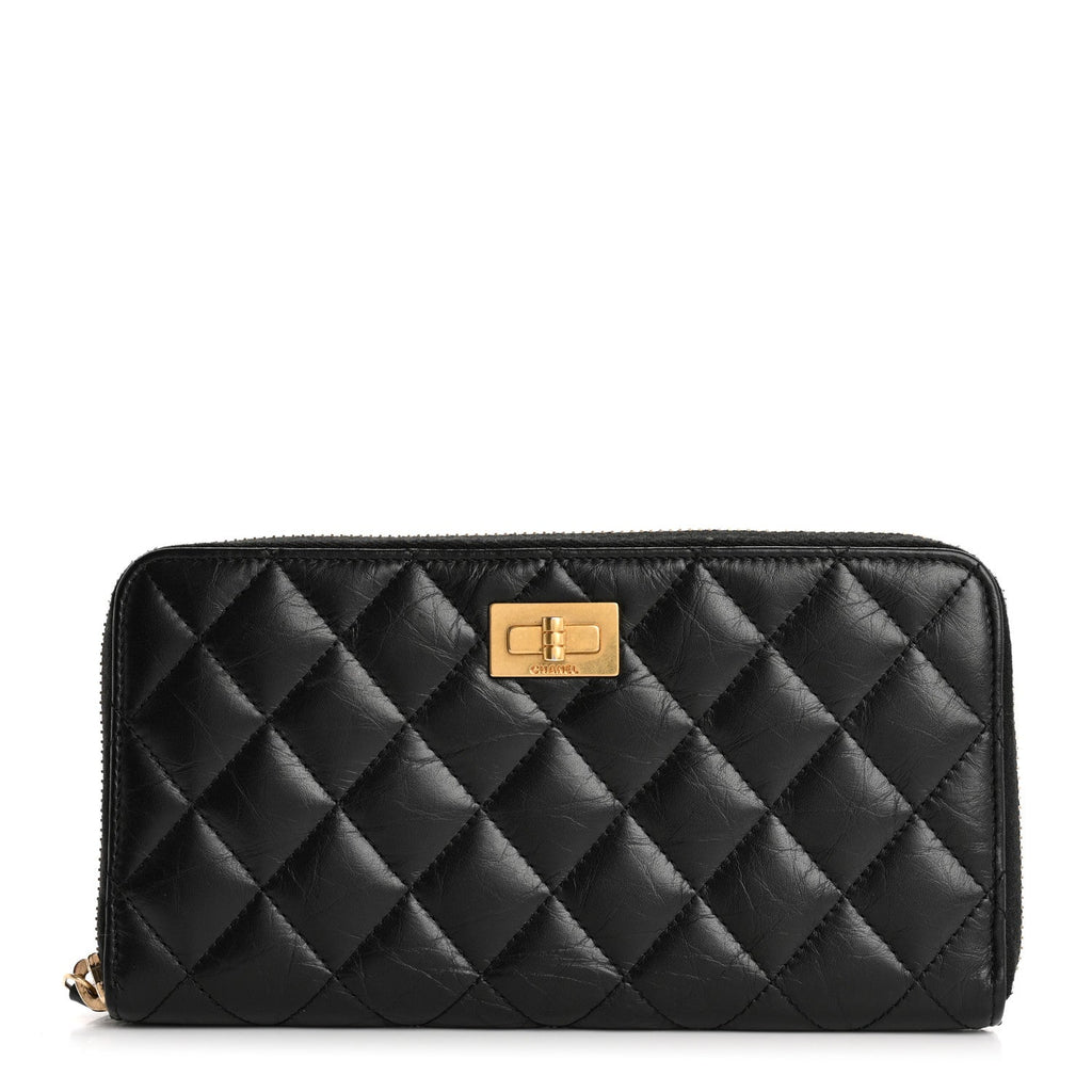 Aged Calfskin Quilted Reissue Large Gusset Zip Around Wallet Black